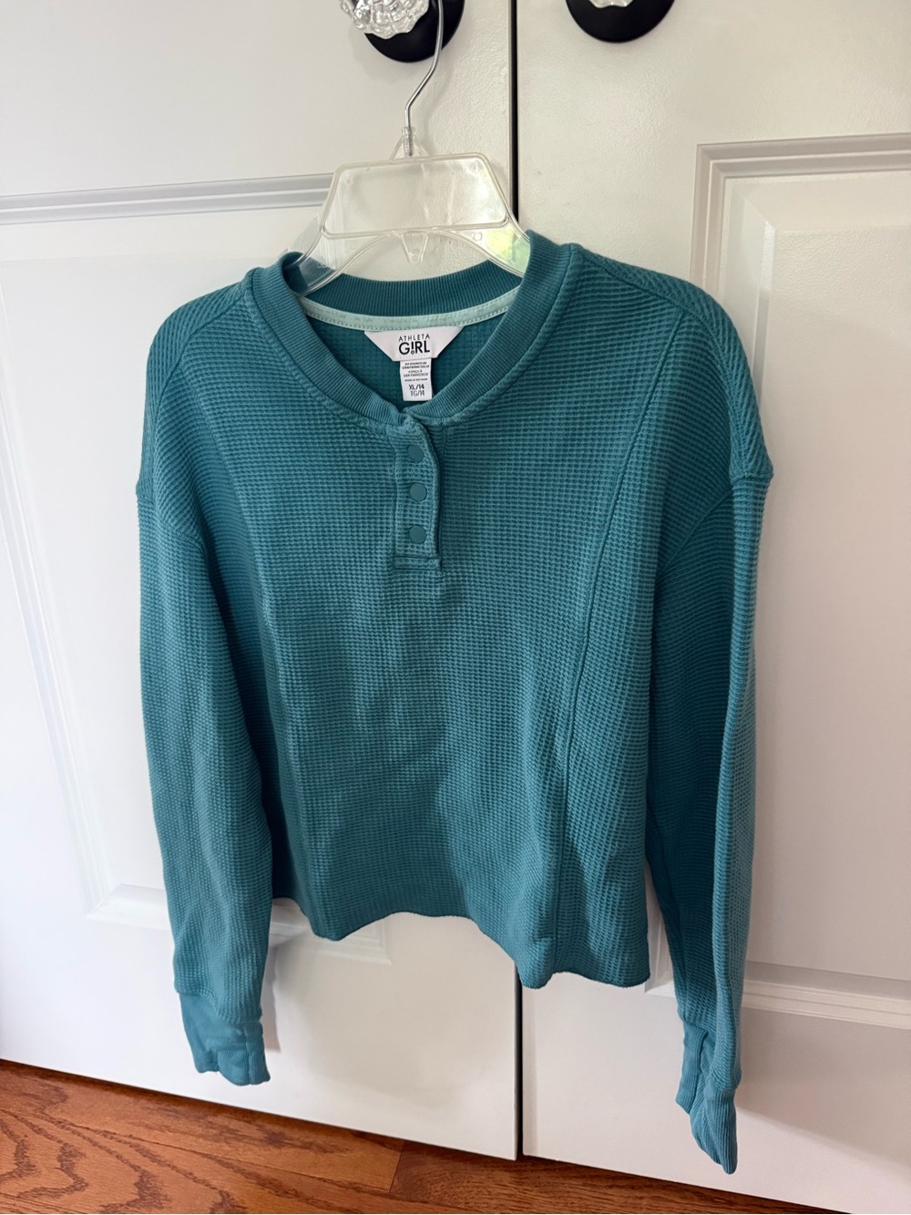 Girls' Teal Thermal Henley Long-Sleeve Top